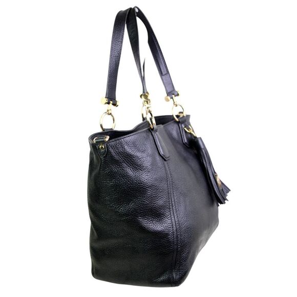 LARGE Michael Kors BLACK GENUINE LEATHER TASSEL SHOULDER BAG TOTE HANDBAG PURSE - Picture 3 of 15